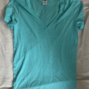 PINK Victoria's Secret Teal V-Neck Tee